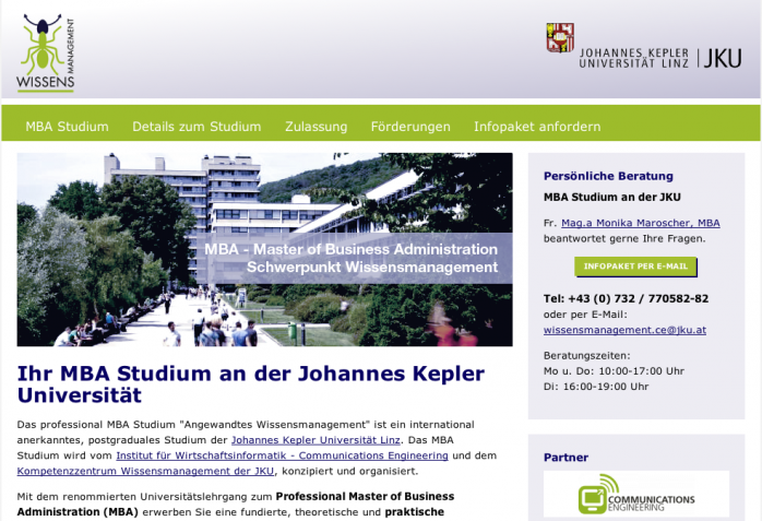 MBA Studium "Angewandtes Wissensmanagement" an der JKU Linz