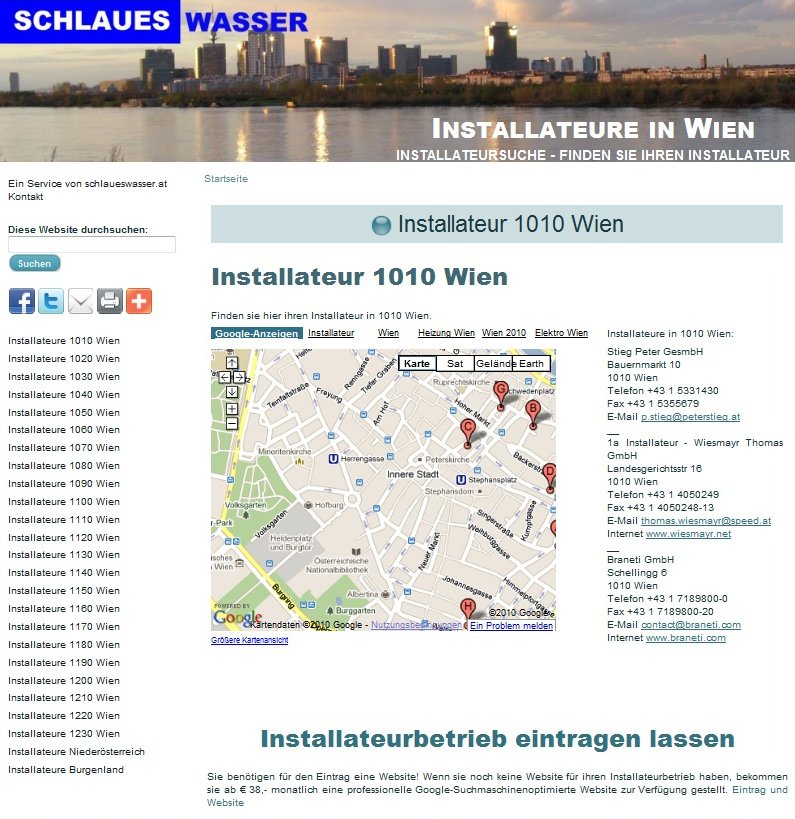 Installateur Wien Suchverzeichnis