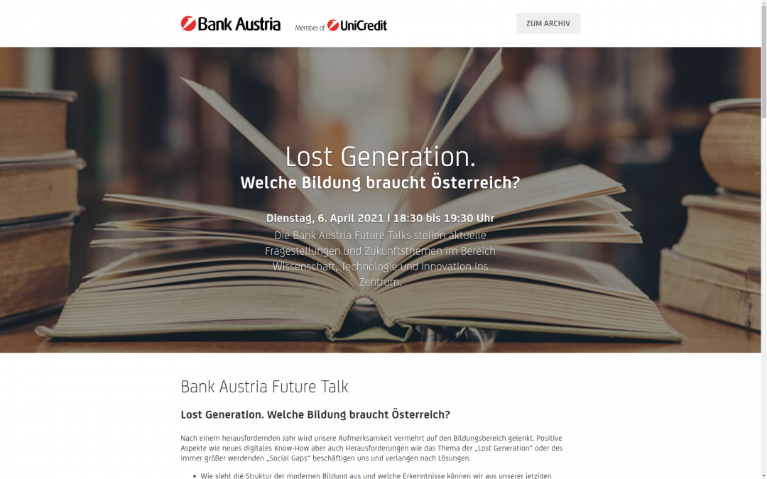 Bank Austria Future Talk - Website & Live Stream (c) 2021 lowfidelity heavy industries OG