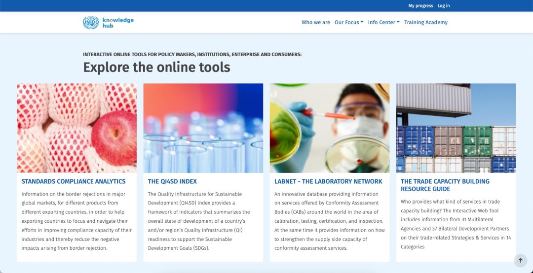 Screenshot of The UNIDO Knowledge Hub Experts' Tools page